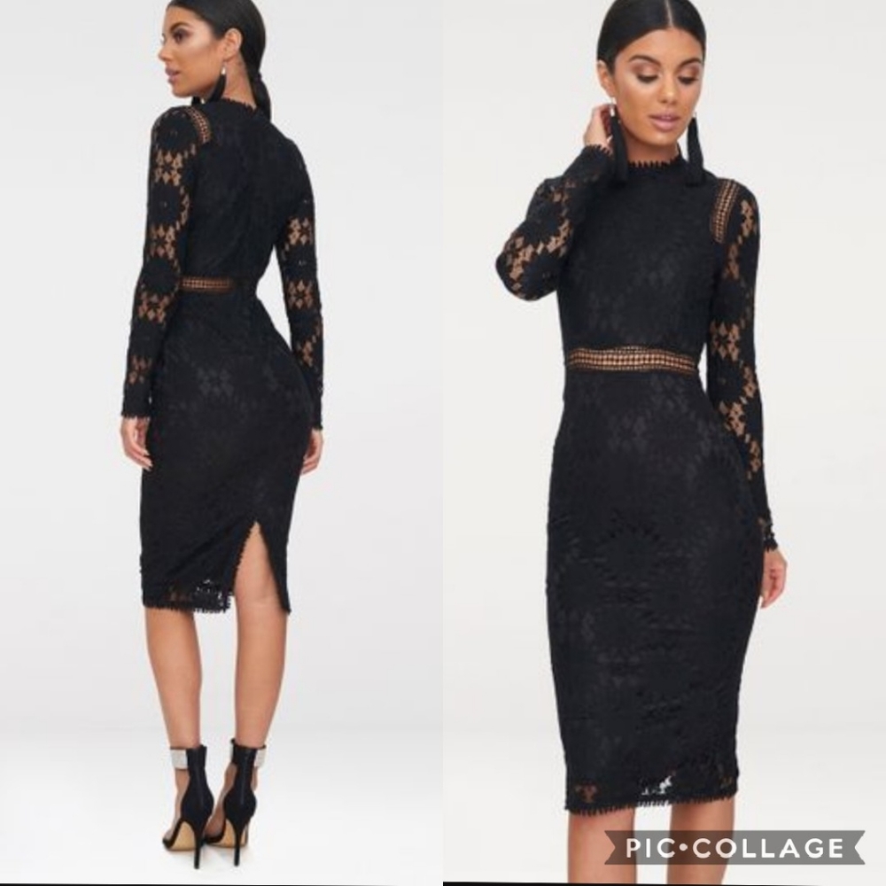 PRETTYLITTLETHING Caris Long Sleeve Lace Dress
